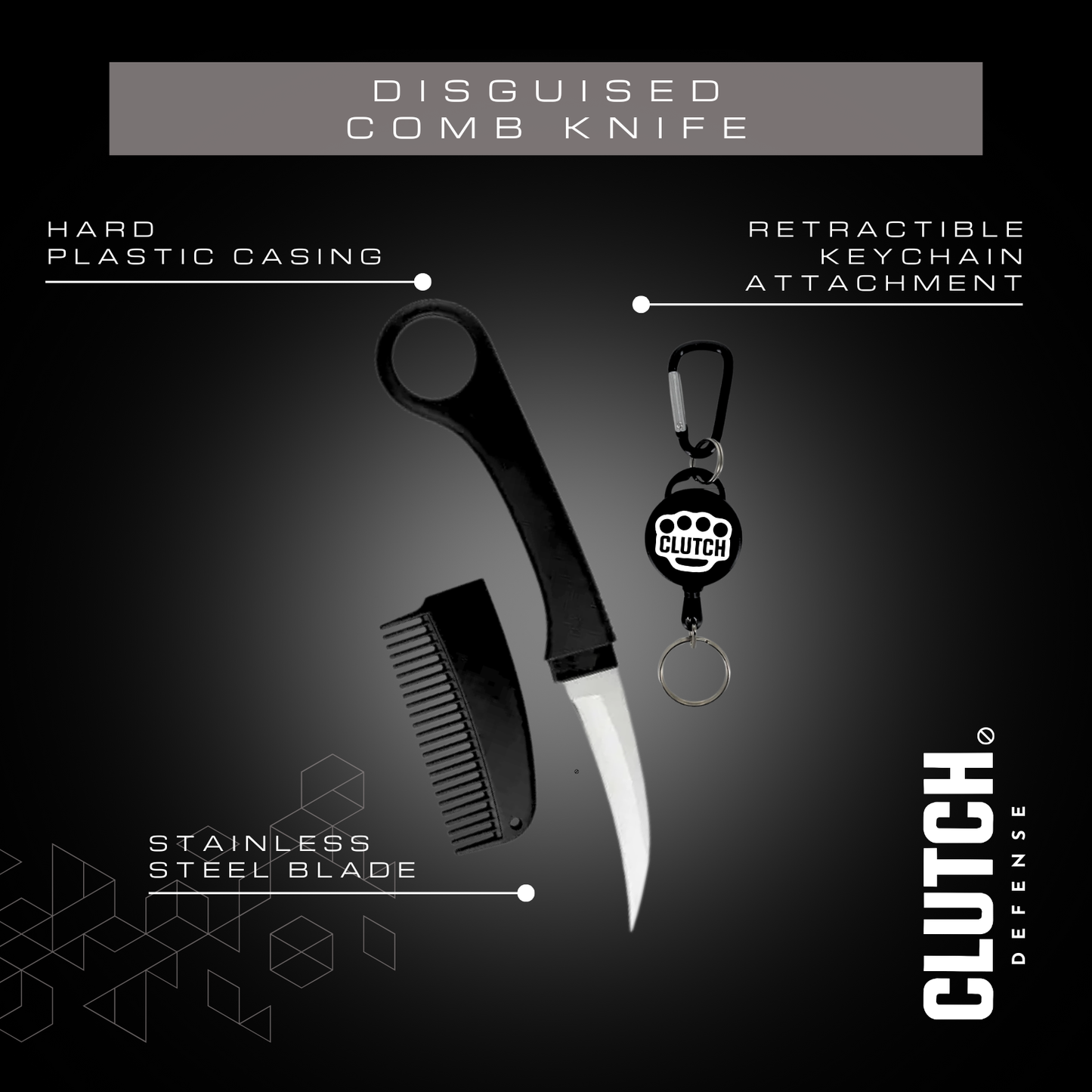 THE SHIV CLUTCH DEFENSE© DISCREET RETRACTABLE KEYCHAIN COMB KNIFE