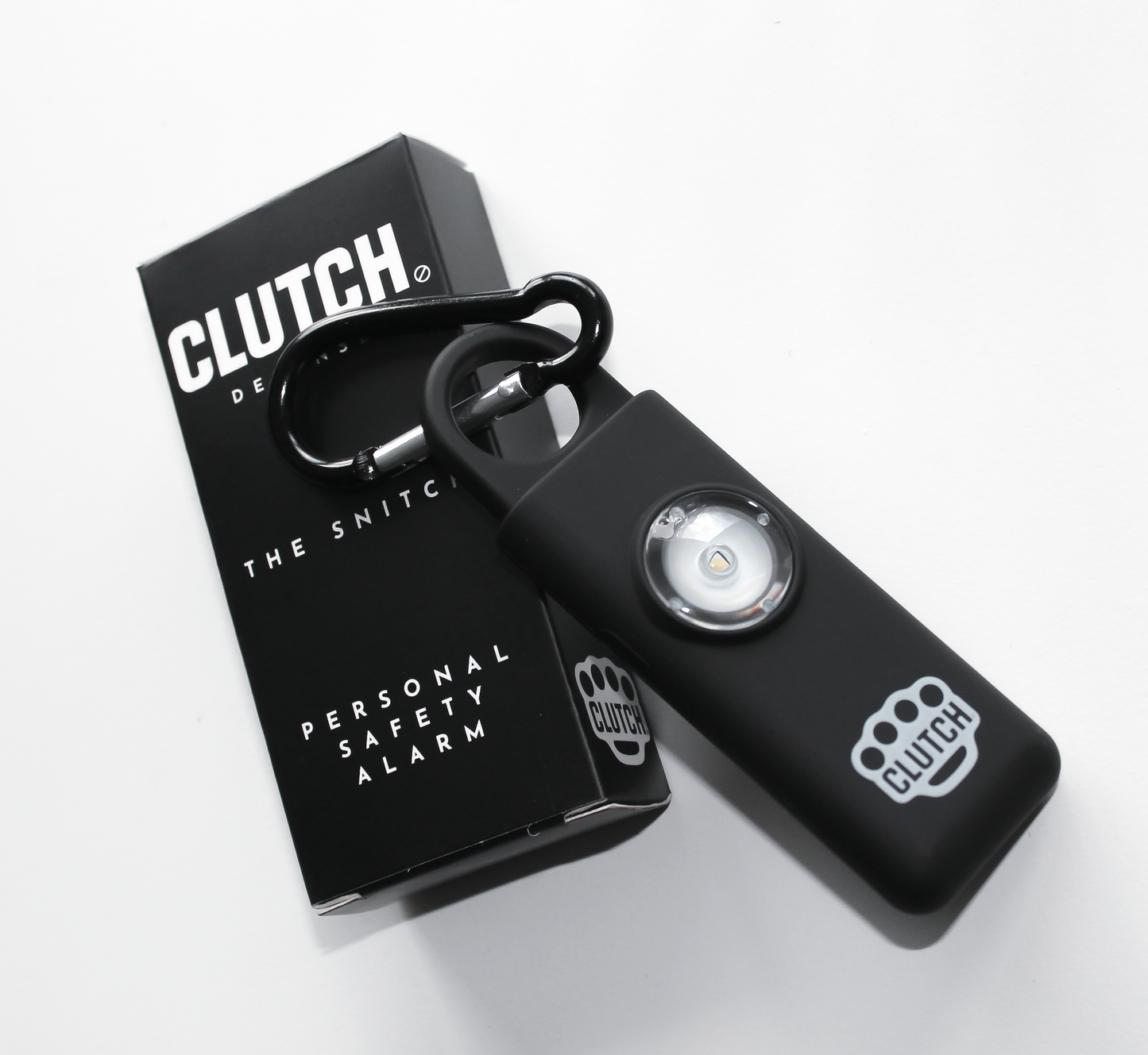 THE SNITCH CLUTCH DEFENSE© KEYCHAIN PERSONAL SAFETY ALARM. AUTOMATIC 911 CALL & EMERGENCY CONTACT GPS LOCATION.
